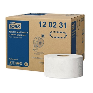 Tork Advanced туалетная бумага в мини-рулонах мягкая, 2 сл., 1214 лст., 170 м, 12 рул.*упак.