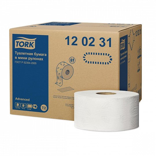 Tork Advanced туалетная бумага в мини-рулонах мягкая, 2 сл., 1214 лст., 170 м, 12 рул.*упак.
