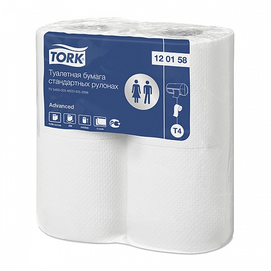 Tork Advanced туалетная бумага в стандартных рулонах, 2сл., 184 лст., 23м, 96 рул.*упак.