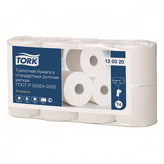 Tork Premium туалетная бумага в стандартных рулонах мягкая, 2сл., 184 лст., 23м., 96 рул.*упак.